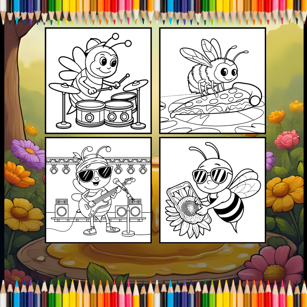 Cute Kawaii Honey Bee Coloring Book Gift for Kids Boys Girls Teens Cozy Queen Bee Coloring Book 50 Pages Single Sided Honey Bee Coloring