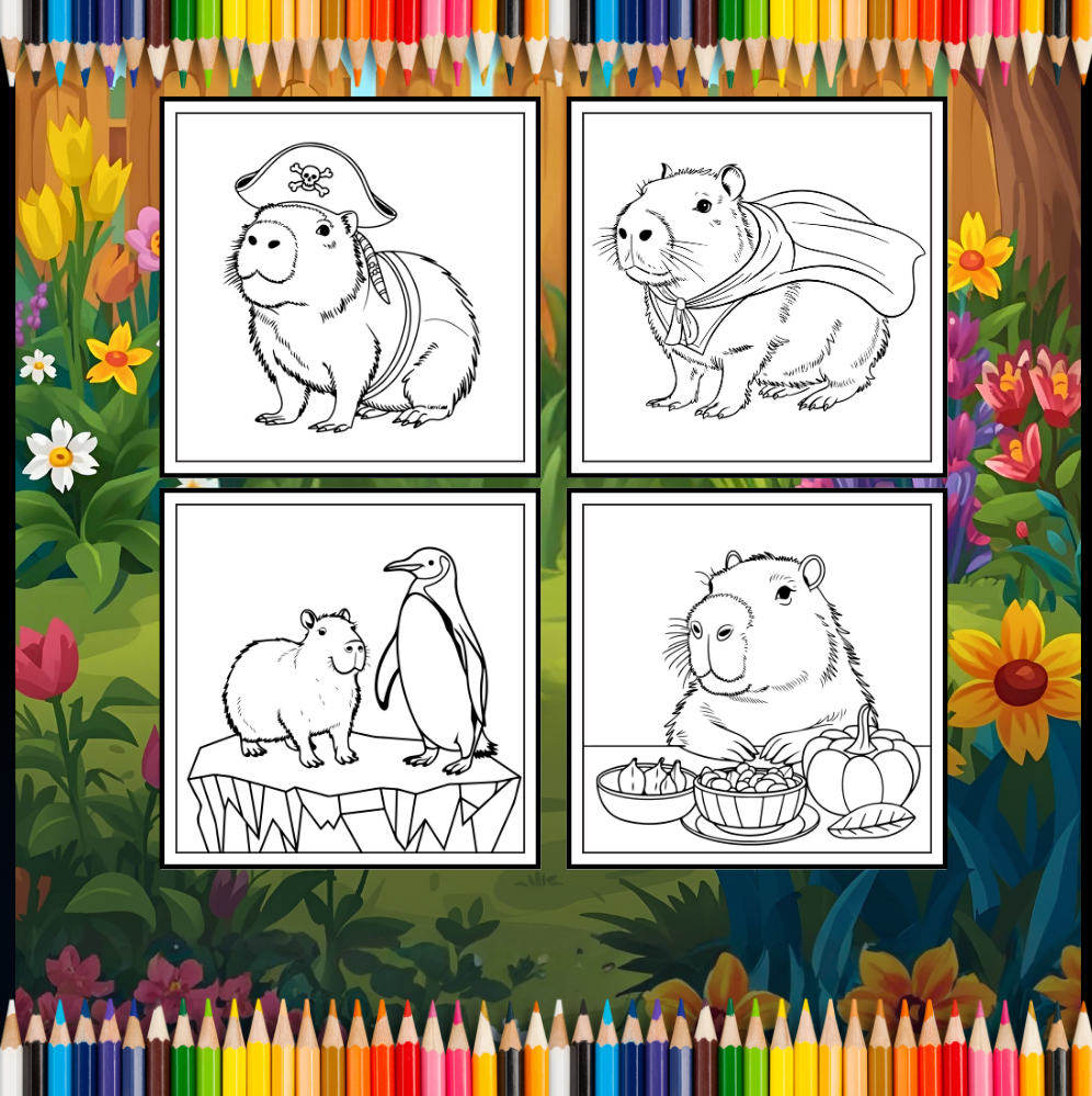 Funny Cute Capybara Animal Coloring Book Gift for Adults Kids Boys Girls Teens 50 Pages Single Sided Bold and Easy Capybara Coloring Pages