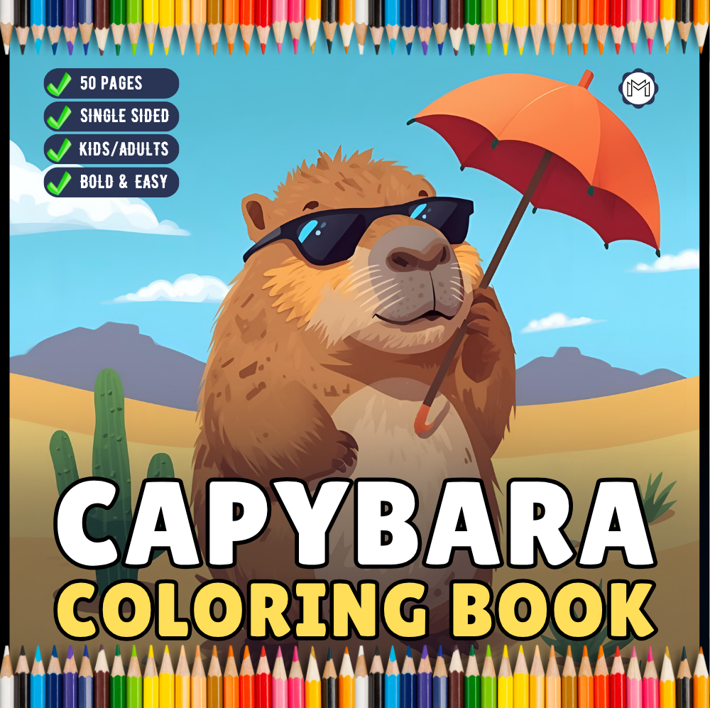 Funny Cute Capybara Animal Coloring Book Gift for Adults Kids Boys Girls Teens 50 Pages Single Sided Bold and Easy Capybara Coloring Pages