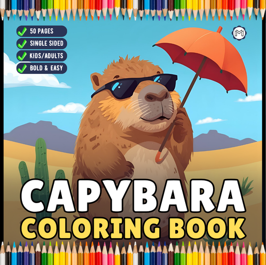 Funny Cute Capybara Animal Coloring Book Gift for Adults Kids Boys Girls Teens 50 Pages Single Sided Bold and Easy Capybara Coloring Pages