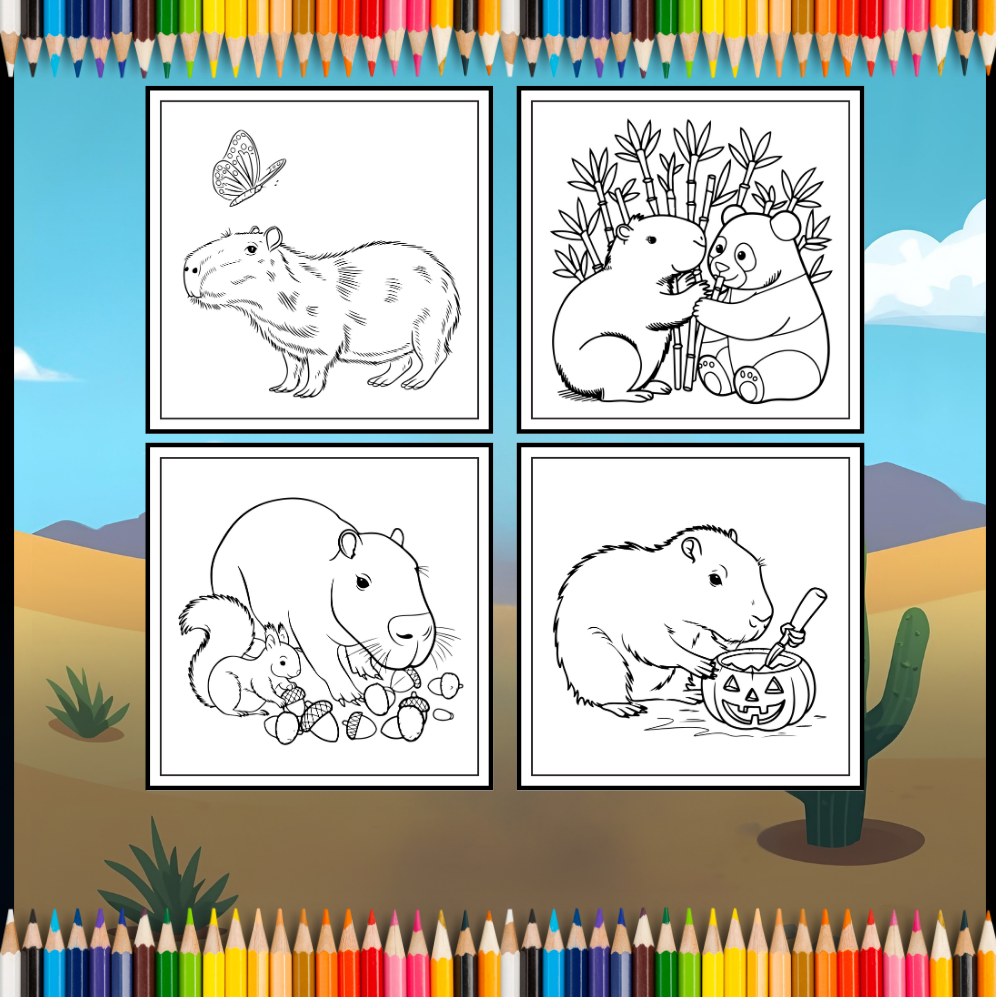 Funny Cute Capybara Animal Coloring Book Gift for Adults Kids Boys Girls Teens 50 Pages Single Sided Bold and Easy Capybara Coloring Pages