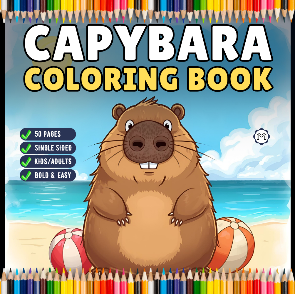 Funny Cute Capybara Animal Coloring Book Gift for Adults Kids Boys Girls Teens 50 Pages Single Sided Bold and Easy Capybara Coloring Pages