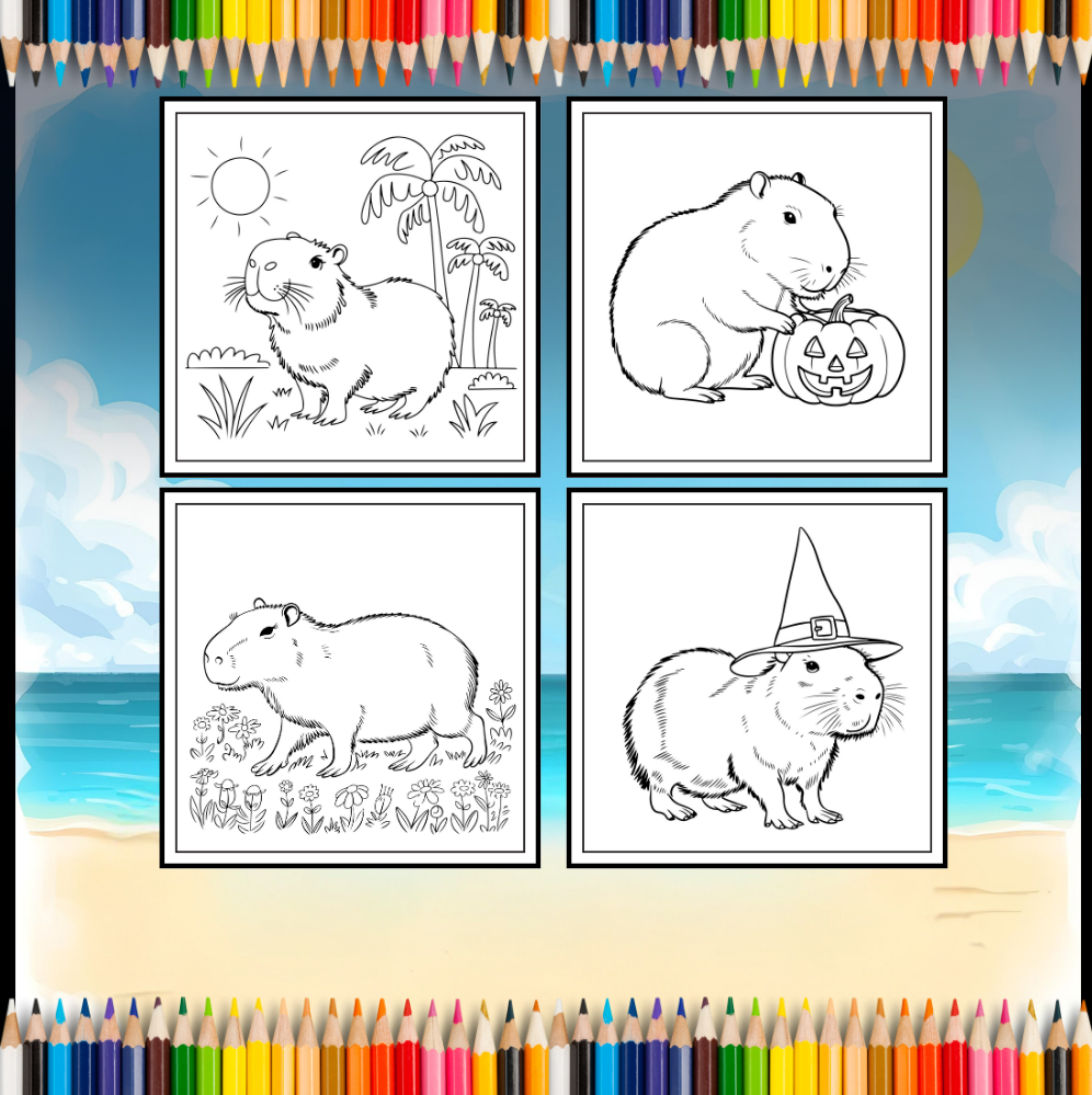 Funny Cute Capybara Animal Coloring Book Gift for Adults Kids Boys Girls Teens 50 Pages Single Sided Bold and Easy Capybara Coloring Pages