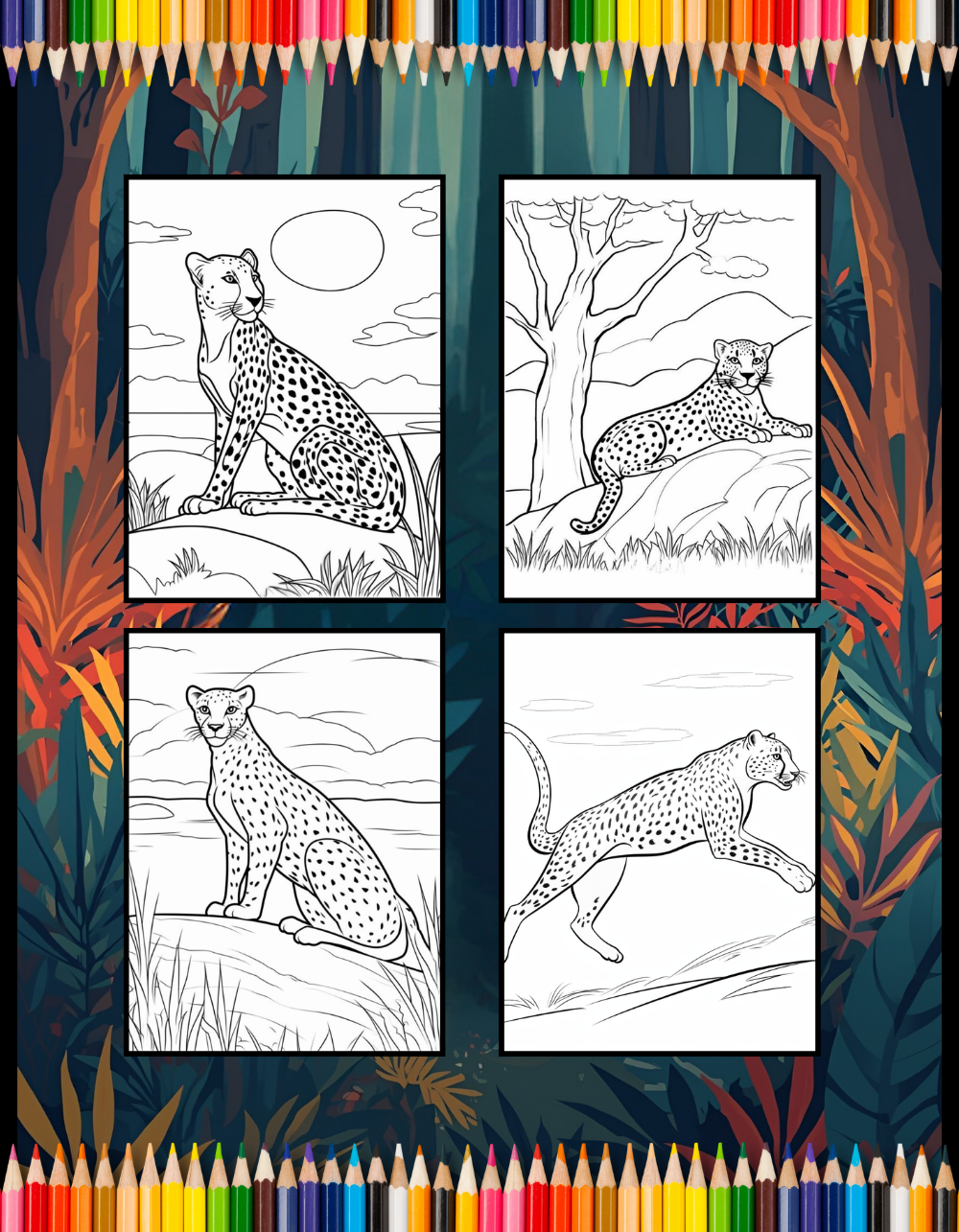 Cool Cheetah Coloring Book Gift for Adults Kids Boys Girls Teens Youth 50 Pages Single Sided Relaxation Wildlife Safari Zoo Animal Coloring
