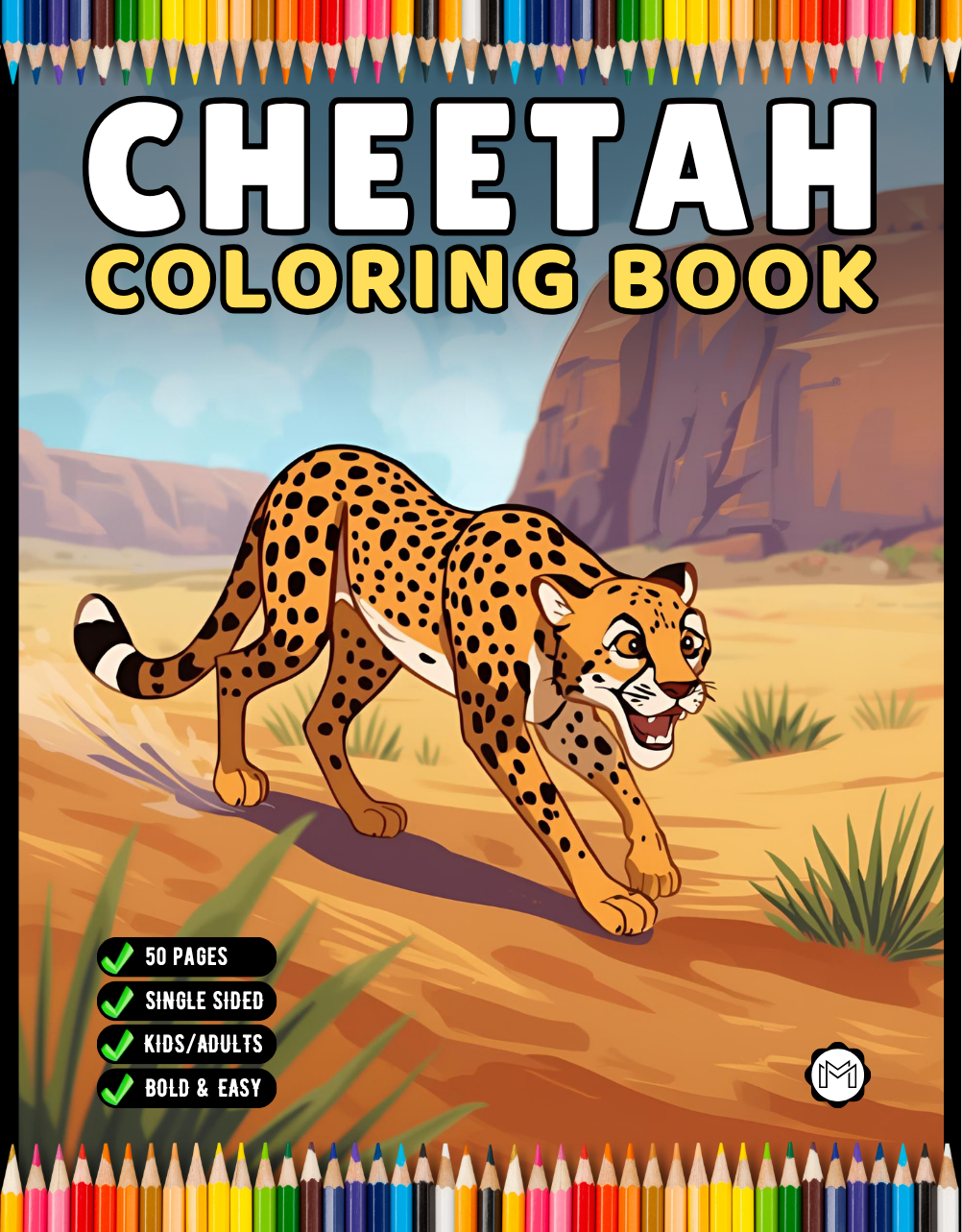 Cool Cheetah Coloring Book Gift for Adults Kids Boys Girls Teens Youth 50 Pages Single Sided Relaxation Wildlife Safari Zoo Animal Coloring
