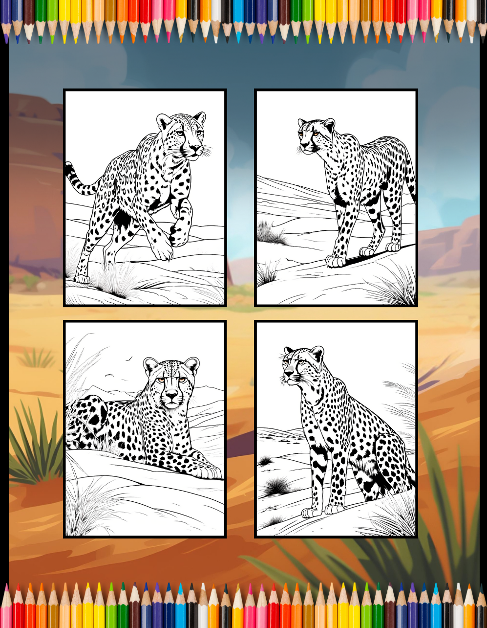 Cool Cheetah Coloring Book Gift for Adults Kids Boys Girls Teens Youth 50 Pages Single Sided Relaxation Wildlife Safari Zoo Animal Coloring
