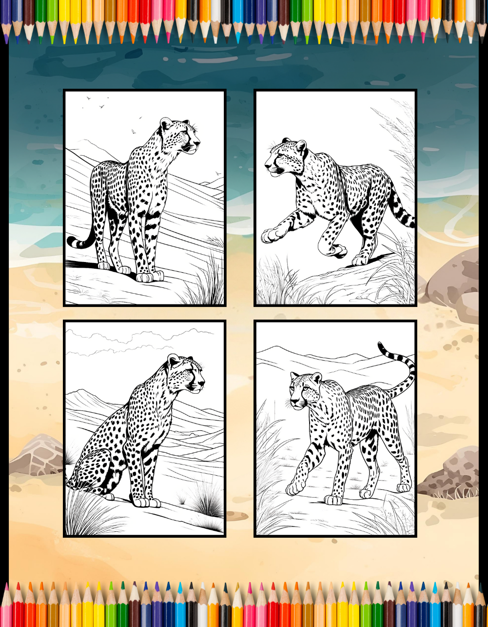 Cool Cheetah Coloring Book Gift for Adults Kids Boys Girls Teens Youth 50 Pages Single Sided Relaxation Wildlife Safari Zoo Animal Coloring