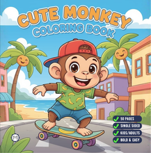 Load image into Gallery viewer, Cute Monkey Coloring Book for Kids Adults Fun Zoo Animal Pages, Stress Relief Creative Activity Coloring Book
