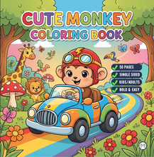 Load image into Gallery viewer, Cute Monkey Coloring Book for Kids Adults Fun Zoo Animal Pages, Stress Relief Creative Activity Coloring Book
