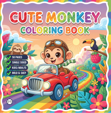Load image into Gallery viewer, Cute Monkey Coloring Book for Kids Adults Fun Zoo Animal Pages, Stress Relief Creative Activity Coloring Book
