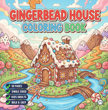 Load image into Gallery viewer, Christmas Gingerbread House Coloring Book Cute Holiday Gingerbread Homes for Kids Teens Adults Easy Cozy Winter Coloring Pages
