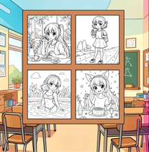 Load image into Gallery viewer, Kawaii Anime Girls Coloring Book for Kids Teens Adults – Cute Manga Characters Easy Japanese Scenes
