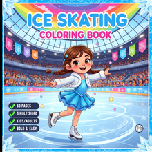Load image into Gallery viewer, Ice Skating Coloring Book Kids Adults, Winter Sports Figure Skate Activity Coloring Pages, Gift for Skaters Hockey Fans
