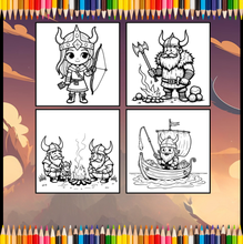Load image into Gallery viewer, Cute Vikings Coloring Book for Kids Teens Adults Norse Warrior Mythology Single Sided Pages Fun Stress Relief Activity
