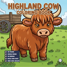 Load image into Gallery viewer, Highland Cow Coloring Book Gift for Adults Kids Boys Girls Teens: Single Sided Pages 25 Designs Cozy Cow Coloring Book for Children
