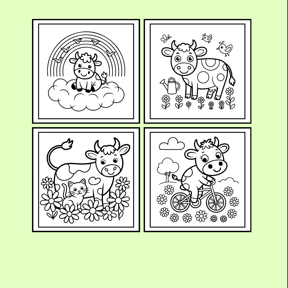Cute Cow Coloring Book Gift for Adults Kids Boys Girls Teens: Single Sided Pages 25 Designs Cozy Cow Animal Coloring Book for Children