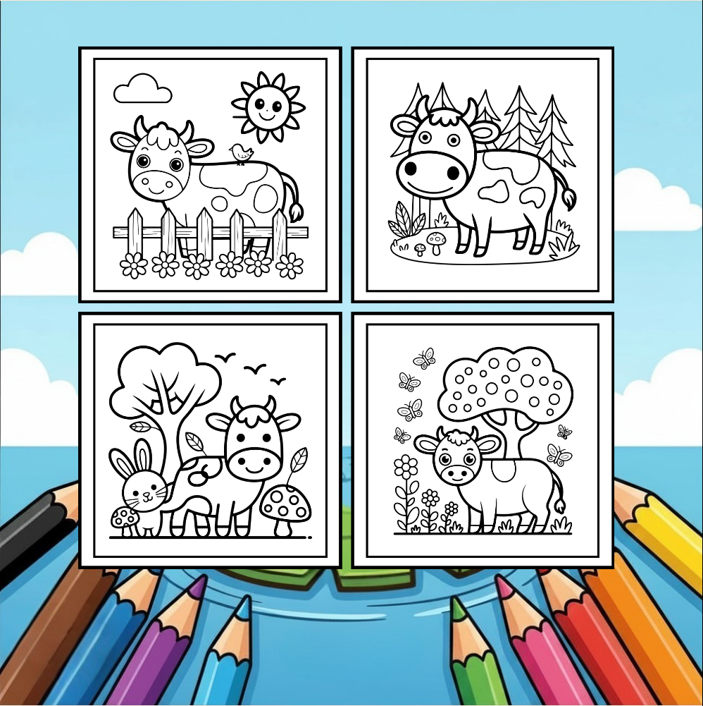 Cute Cow Coloring Book Gift for Adults Kids Boys Girls Teens: Single Sided Pages 25 Designs Cozy Cow Animal Coloring Book for Children