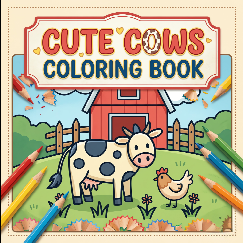 Cute Cow Coloring Book Gift for Adults Kids Boys Girls Teens: Single Sided Pages 25 Designs Cozy Cow Animal Coloring Book for Children