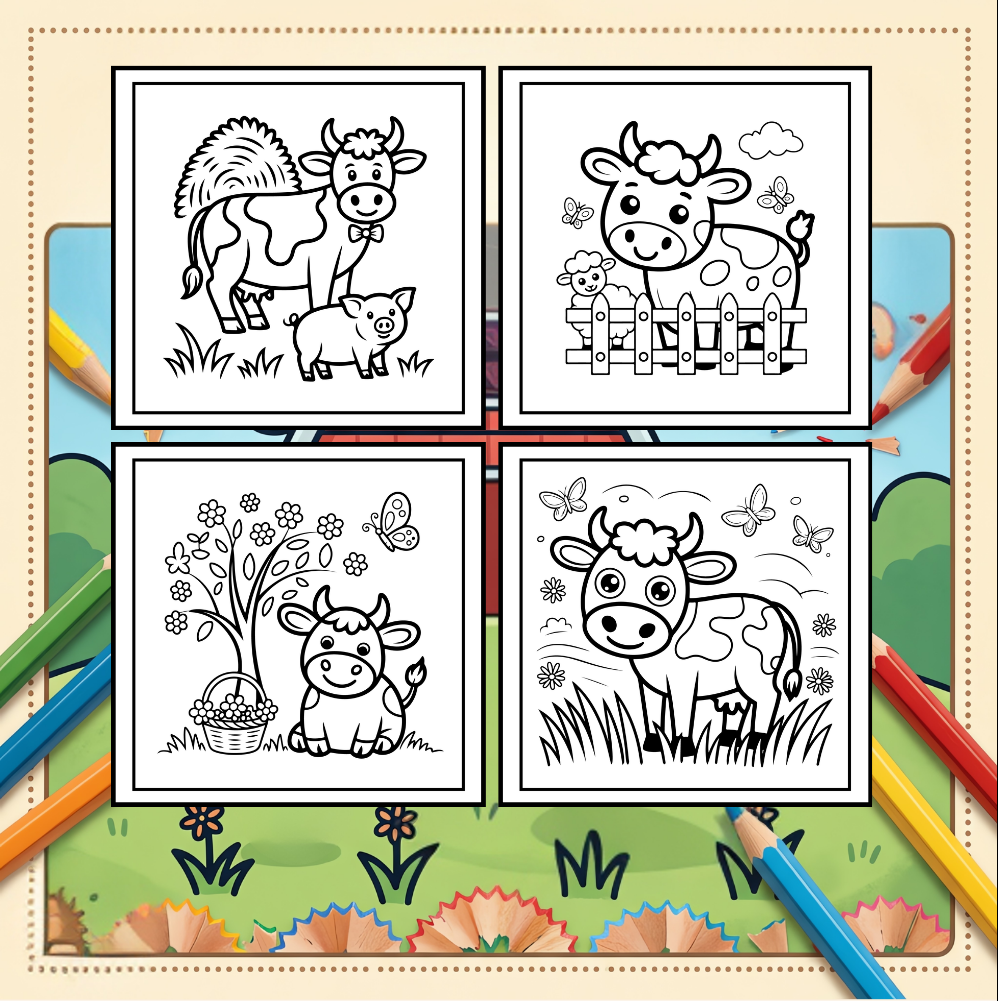 Cute Cow Coloring Book Gift for Adults Kids Boys Girls Teens: Single Sided Pages 25 Designs Cozy Cow Animal Coloring Book for Children