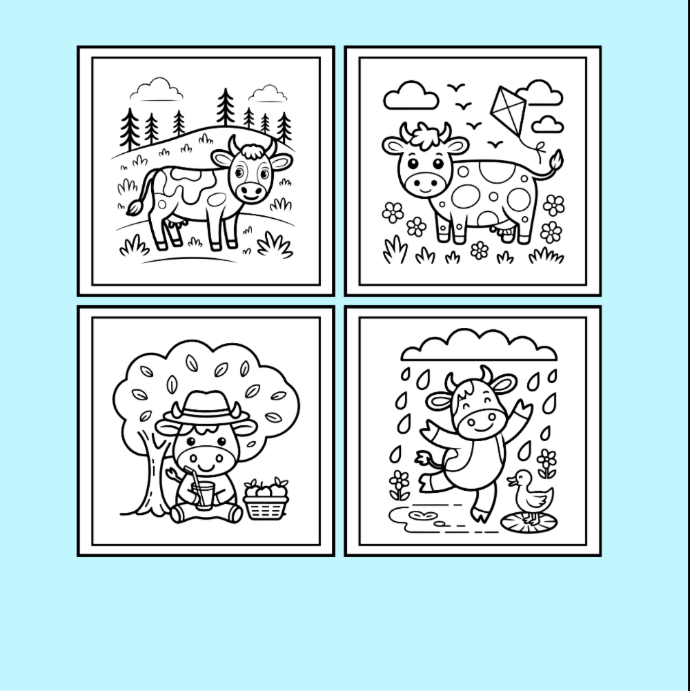 Cute Cow Coloring Book Gift for Adults Kids Boys Girls Teens: Single Sided Pages 25 Designs Cozy Cow Animal Coloring Book for Children