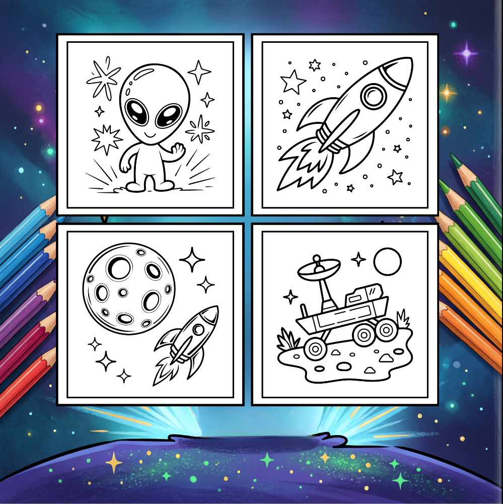 Cozy Outer Space Galaxy Planet UFO Extraterrestrial Coloring Book Gift for Kids Boys Girls: Astronaut Planet Space Coloring Activity Book