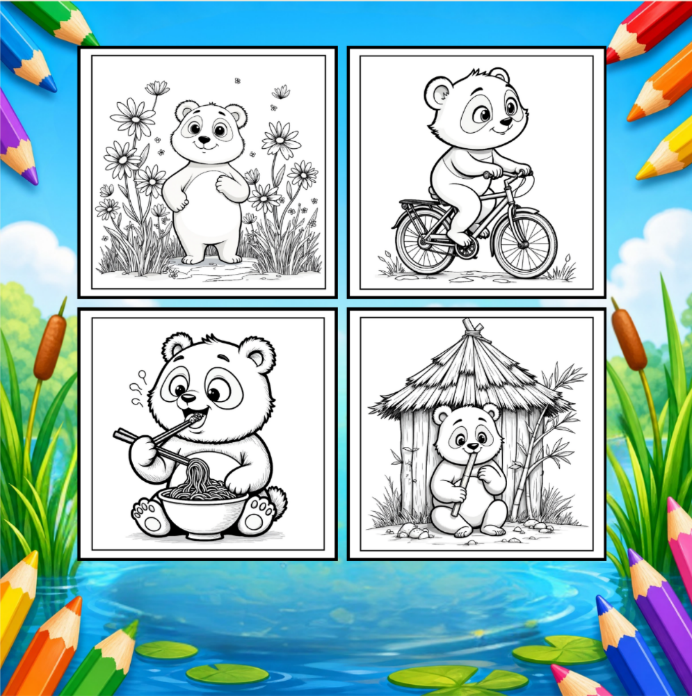 Cute Cozy Panda Bear Animal Coloring Book Gift for Adults Kids Boys Girls Teens: Single Sided Bold and Easy Cool Panda Bear Coloring Book