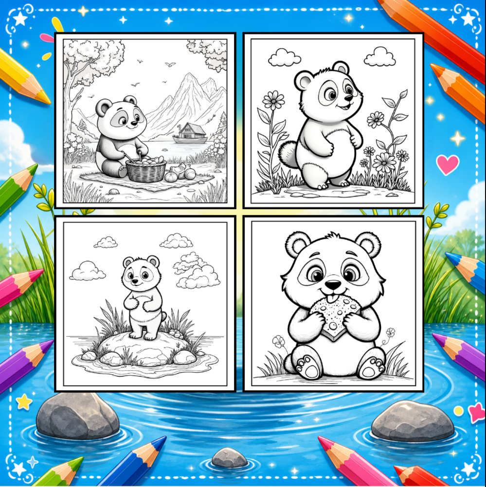 Cute Cozy Panda Bear Animal Coloring Book Gift for Adults Kids Boys Girls Teens: Single Sided Bold and Easy Cool Panda Bear Coloring Book