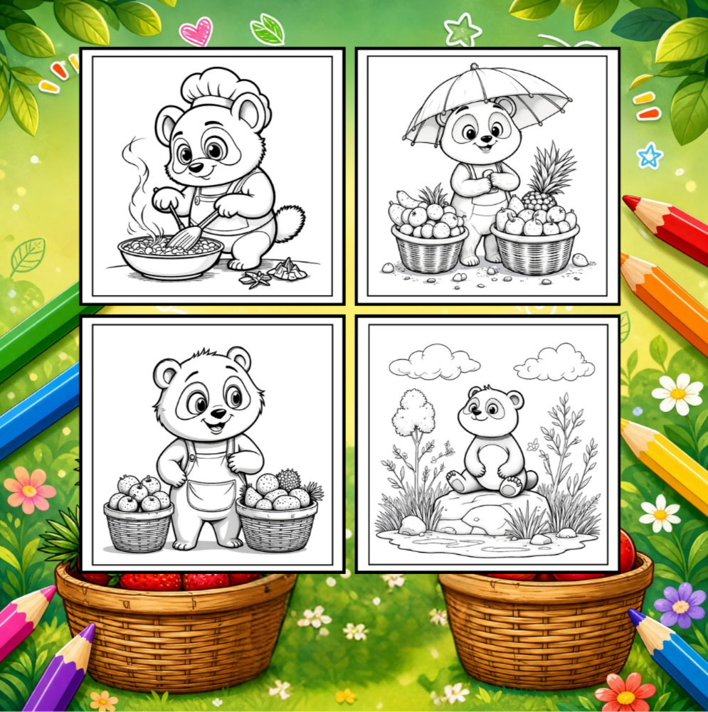 Cute Cozy Panda Bear Animal Coloring Book Gift for Adults Kids Boys Girls Teens: Single Sided Bold and Easy Cool Panda Bear Coloring Book