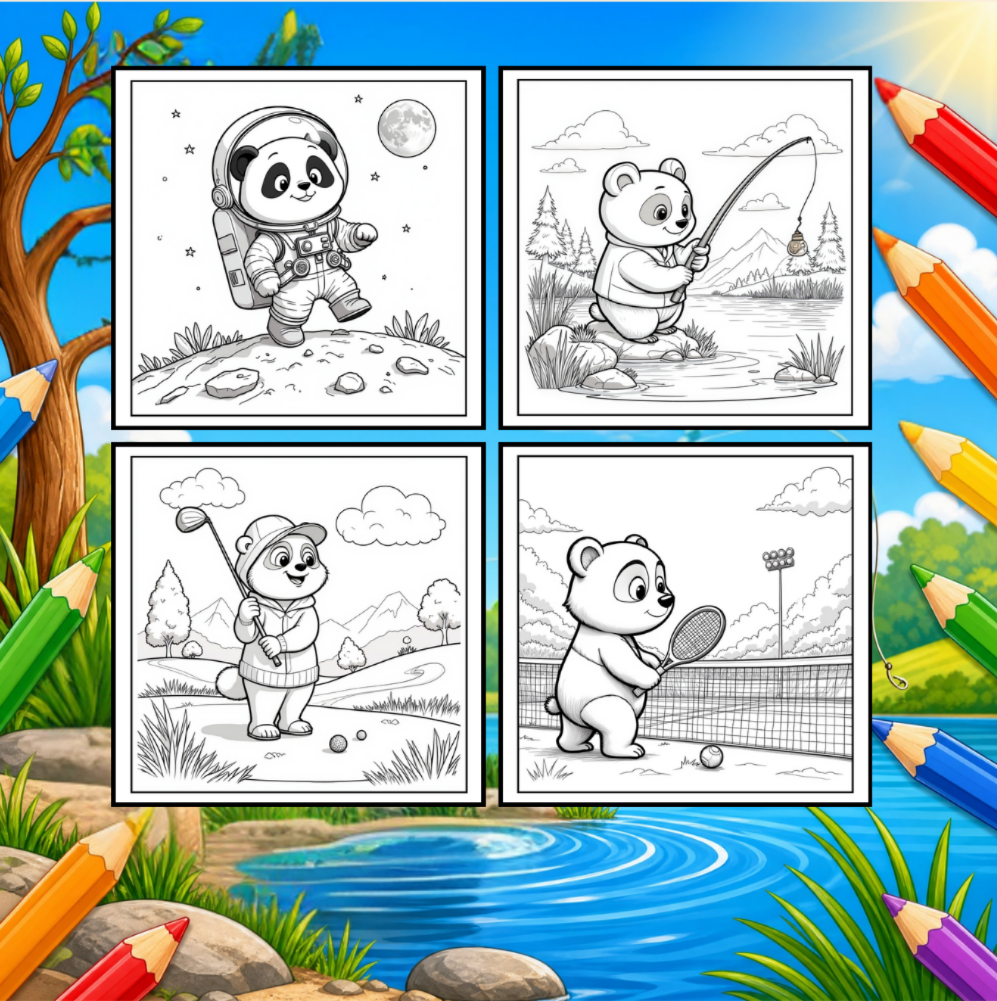 Cute Cozy Panda Bear Animal Coloring Book Gift for Adults Kids Boys Girls Teens: Single Sided Bold and Easy Cool Panda Bear Coloring Book