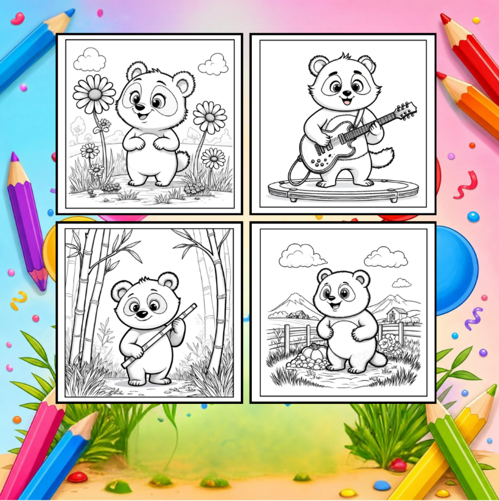 Cute Cozy Panda Bear Animal Coloring Book Gift for Adults Kids Boys Girls Teens: Single Sided Bold and Easy Cool Panda Bear Coloring Book