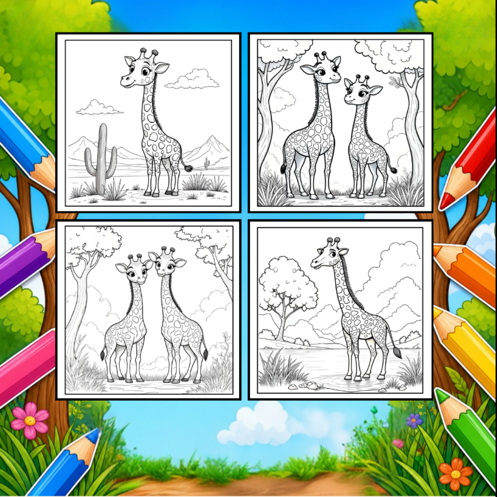 Cute Cozy Funny Giraffe Animal Coloring Book Gift for Adults Kids Boys Girls Teens: Single Sided Bold and Easy Little Giraffe Coloring Book
