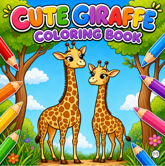 Cute Cozy Funny Giraffe Animal Coloring Book Gift for Adults Kids Boys Girls Teens: Single Sided Bold and Easy Little Giraffe Coloring Book