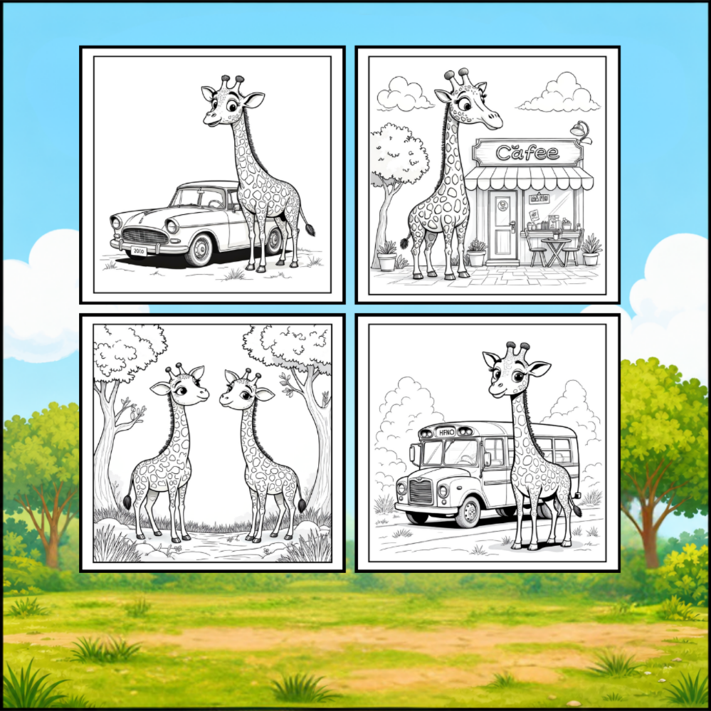 Cute Cozy Funny Giraffe Animal Coloring Book Gift for Adults Kids Boys Girls Teens: Single Sided Bold and Easy Little Giraffe Coloring Book