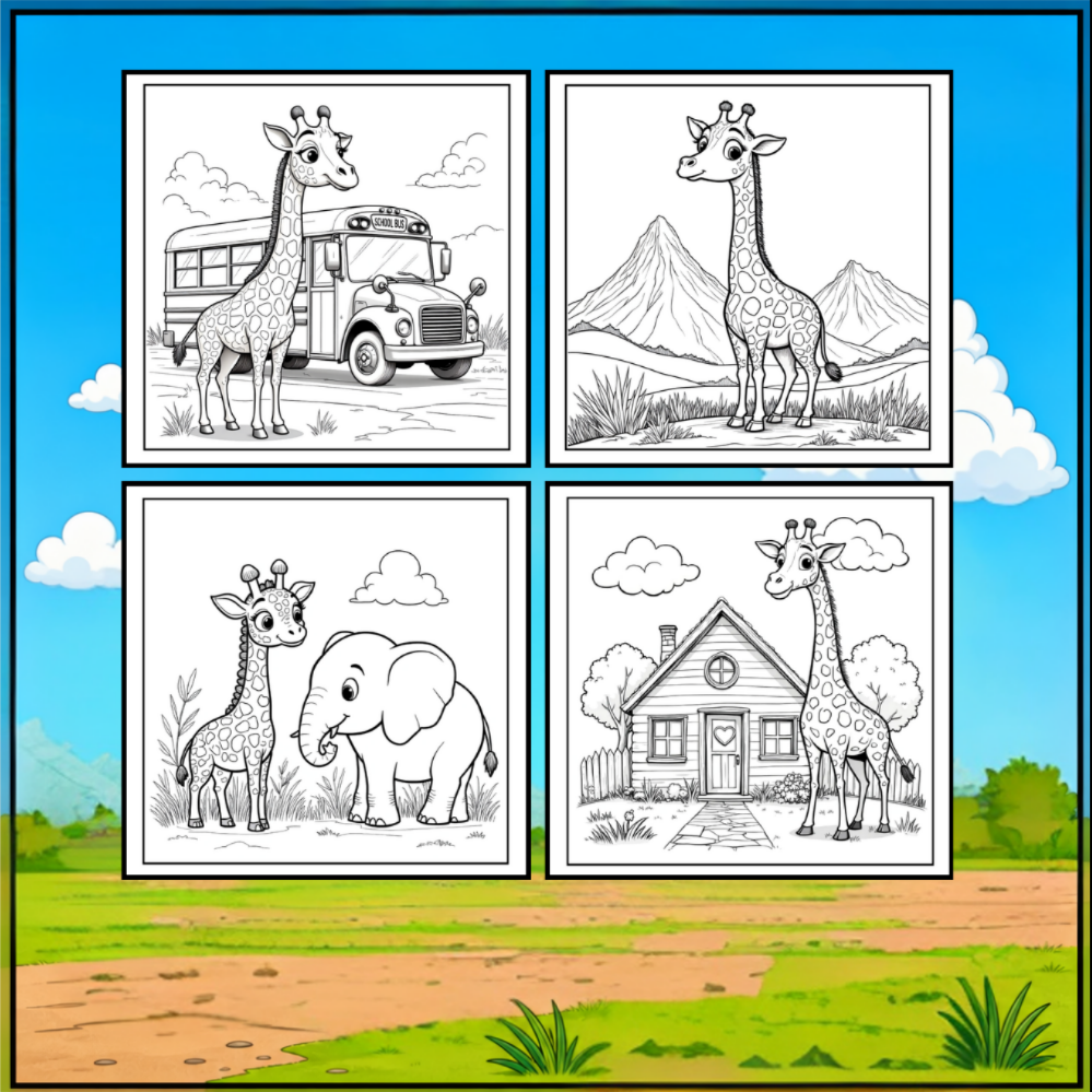 Cute Cozy Funny Giraffe Animal Coloring Book Gift for Adults Kids Boys Girls Teens: Single Sided Bold and Easy Little Giraffe Coloring Book