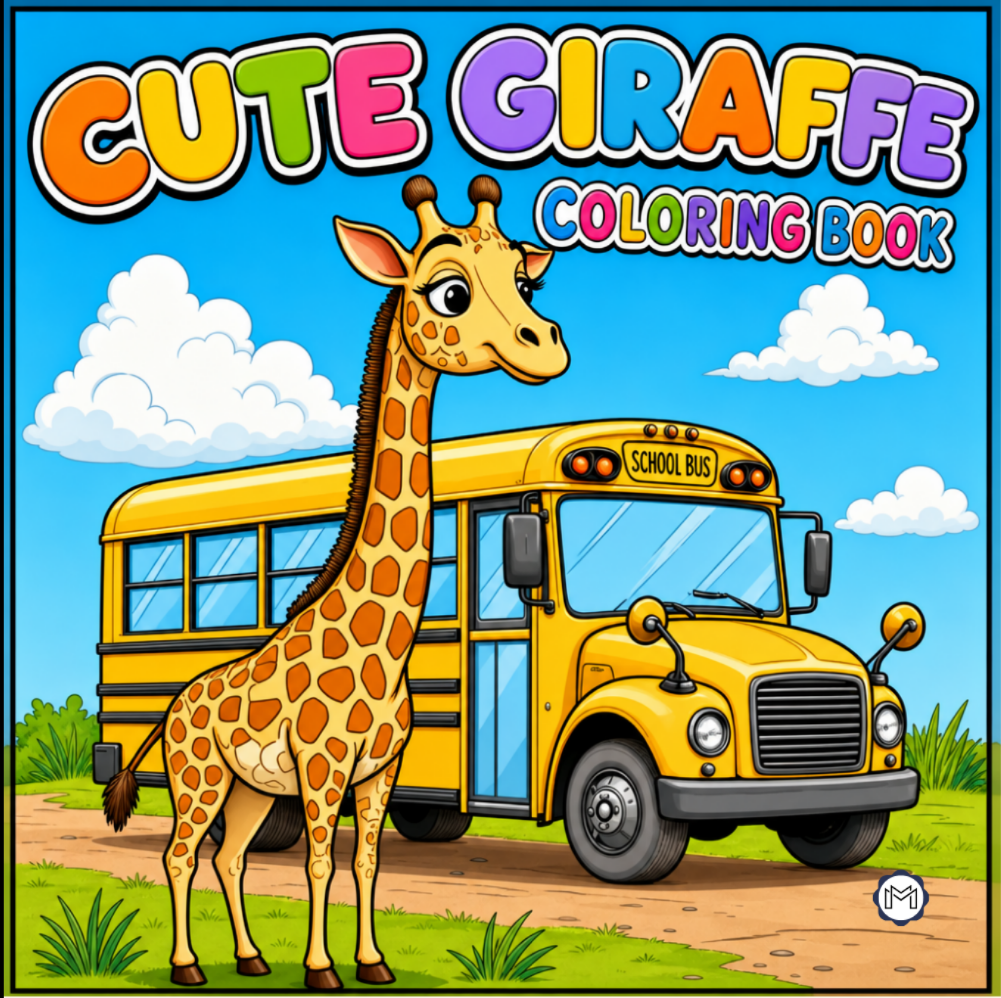Cute Cozy Funny Giraffe Animal Coloring Book Gift for Adults Kids Boys Girls Teens: Single Sided Bold and Easy Little Giraffe Coloring Book