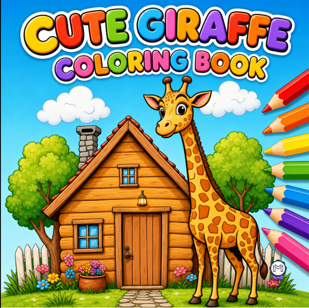 Cute Cozy Funny Giraffe Animal Coloring Book Gift for Adults Kids Boys Girls Teens: Single Sided Bold and Easy Little Giraffe Coloring Book