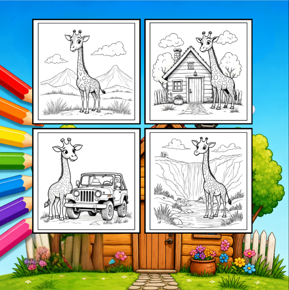 Cute Cozy Funny Giraffe Animal Coloring Book Gift for Adults Kids Boys Girls Teens: Single Sided Bold and Easy Little Giraffe Coloring Book