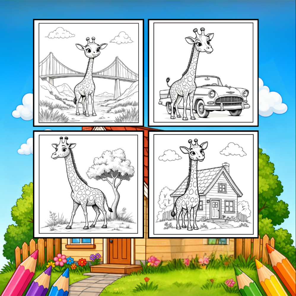 Cute Cozy Funny Giraffe Animal Coloring Book Gift for Adults Kids Boys Girls Teens: Single Sided Bold and Easy Little Giraffe Coloring Book