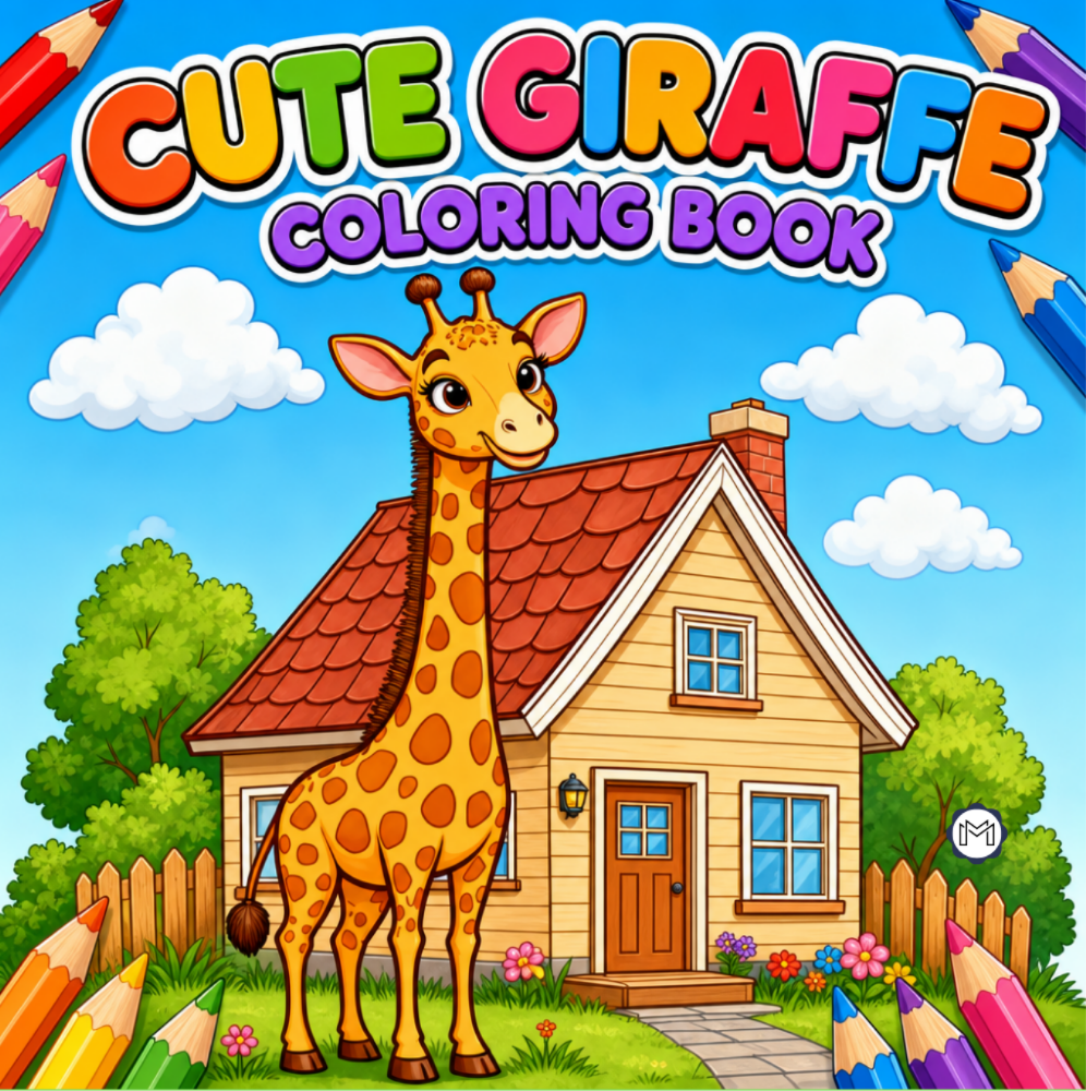 Cute Cozy Funny Giraffe Animal Coloring Book Gift for Adults Kids Boys Girls Teens: Single Sided Bold and Easy Little Giraffe Coloring Book
