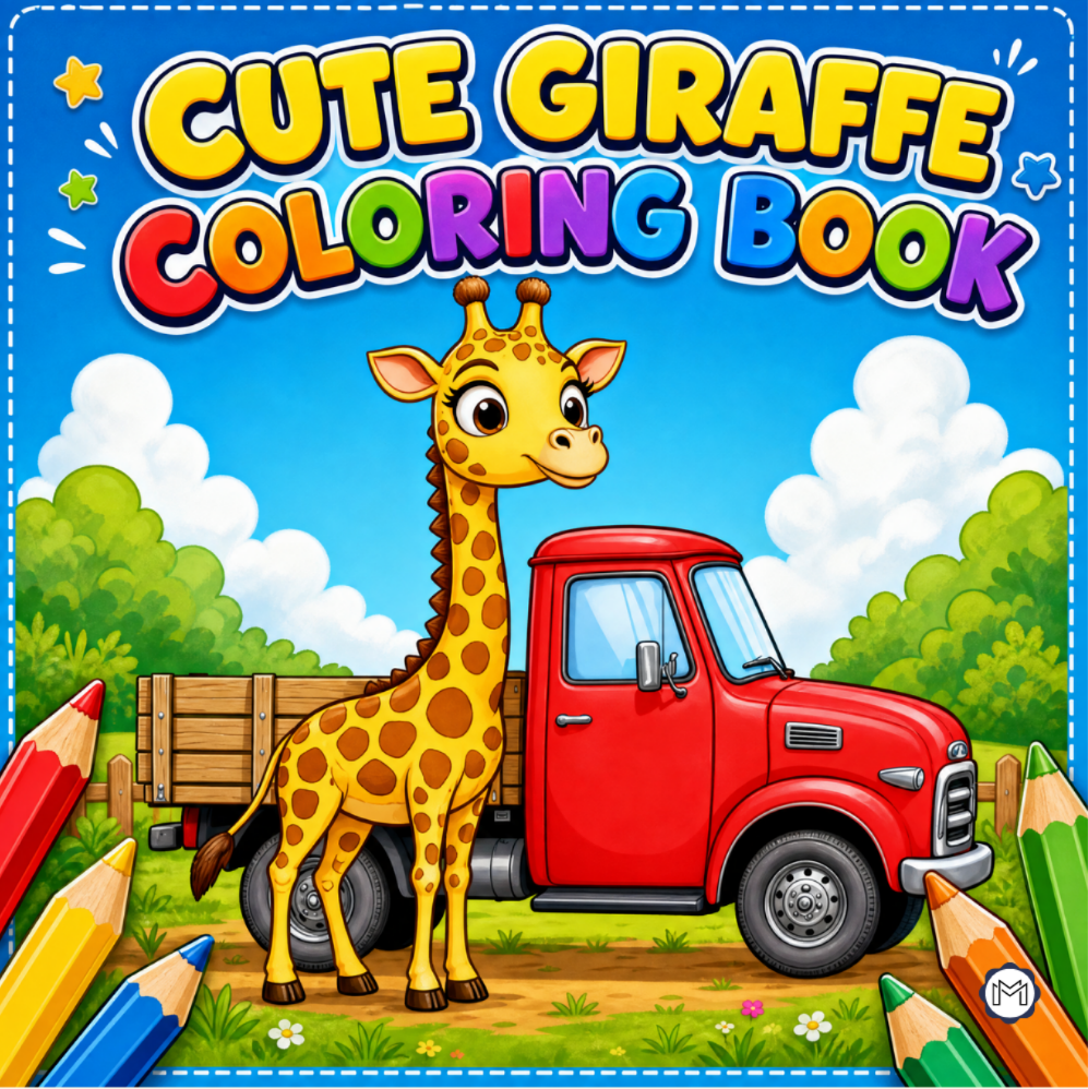 Cute Cozy Funny Giraffe Animal Coloring Book Gift for Adults Kids Boys Girls Teens: Single Sided Bold and Easy Little Giraffe Coloring Book