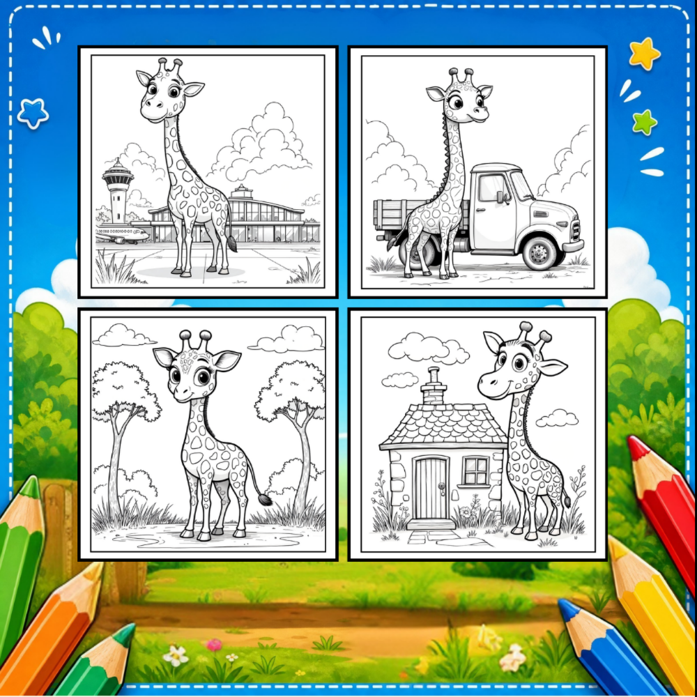 Cute Cozy Funny Giraffe Animal Coloring Book Gift for Adults Kids Boys Girls Teens: Single Sided Bold and Easy Little Giraffe Coloring Book