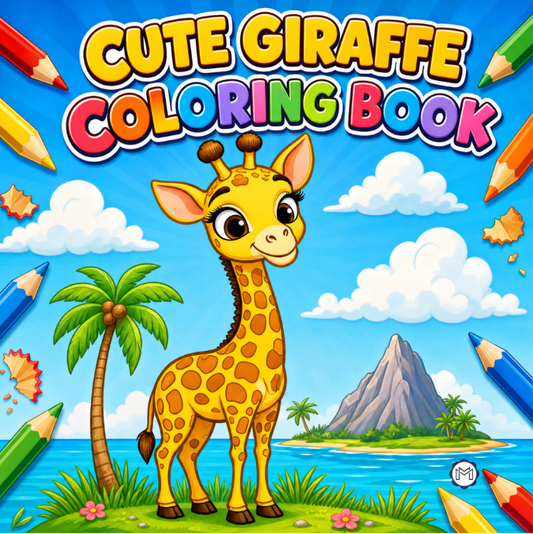 Cute Cozy Funny Giraffe Animal Coloring Book Gift for Adults Kids Boys Girls Teens: Single Sided Bold and Easy Little Giraffe Coloring Book
