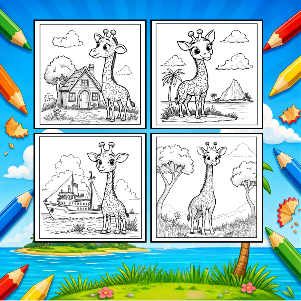 Cute Cozy Funny Giraffe Animal Coloring Book Gift for Adults Kids Boys Girls Teens: Single Sided Bold and Easy Little Giraffe Coloring Book