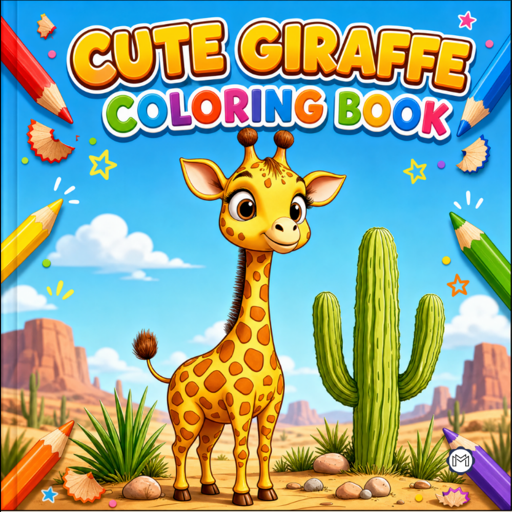 Cute Cozy Funny Giraffe Animal Coloring Book Gift for Adults Kids Boys Girls Teens: Single Sided Bold and Easy Little Giraffe Coloring Book