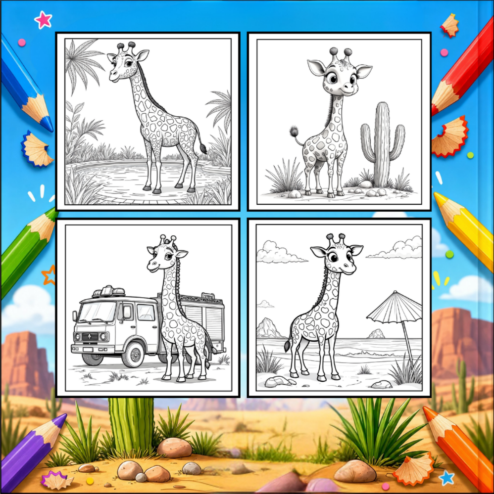 Cute Cozy Funny Giraffe Animal Coloring Book Gift for Adults Kids Boys Girls Teens: Single Sided Bold and Easy Little Giraffe Coloring Book