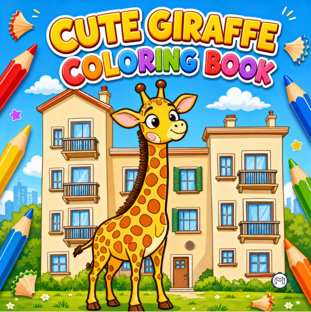 Cute Cozy Funny Giraffe Animal Coloring Book Gift for Adults Kids Boys Girls Teens: Single Sided Bold and Easy Little Giraffe Coloring Book