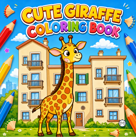 Cute Cozy Funny Giraffe Animal Coloring Book Gift for Adults Kids Boys Girls Teens: Single Sided Bold and Easy Little Giraffe Coloring Book