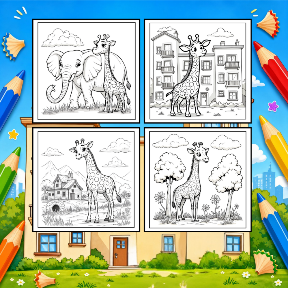 Cute Cozy Funny Giraffe Animal Coloring Book Gift for Adults Kids Boys Girls Teens: Single Sided Bold and Easy Little Giraffe Coloring Book