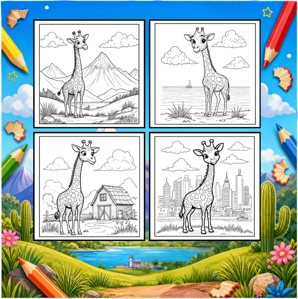Cute Cozy Funny Giraffe Animal Coloring Book Gift for Adults Kids Boys Girls Teens: Single Sided Bold and Easy Little Giraffe Coloring Book