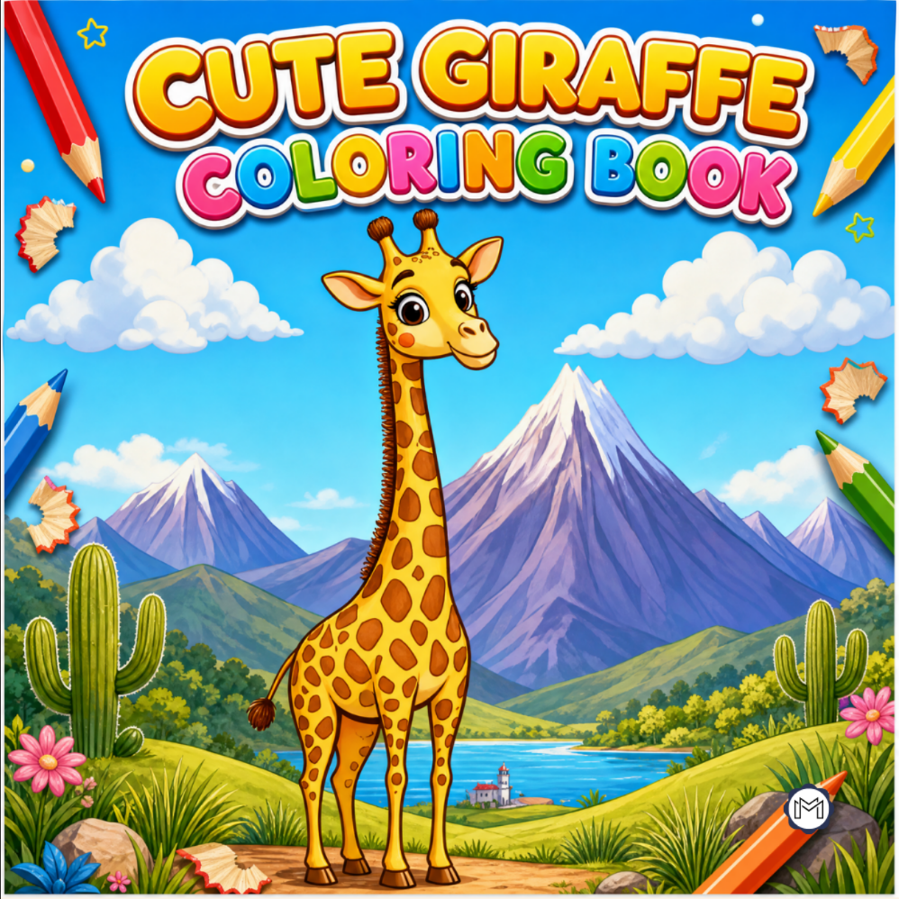 Cute Cozy Funny Giraffe Animal Coloring Book Gift for Adults Kids Boys Girls Teens: Single Sided Bold and Easy Little Giraffe Coloring Book